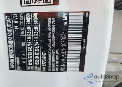 2024 Mercedes-Benz Eqb 300 4Matic z USA, uszkodzony, nr VIN W1N9M0KB7RN080044